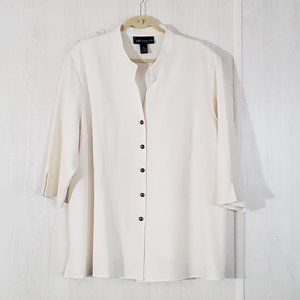 Susan Graver Stretch Crepe 3/4 Sleeve Mandarin Collar Shirt Jacket, 3X, Ivory